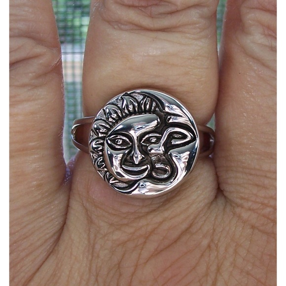 925 STERLING SILVER Sun & Moon High Polished Ring - Picture 12 of 16